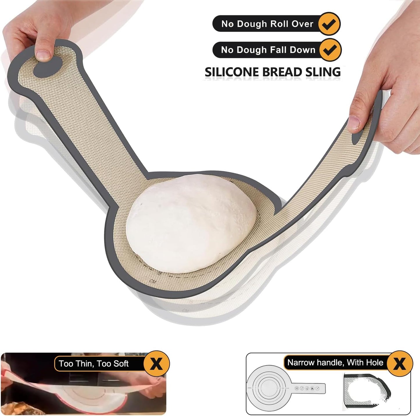 Silicone Bread Sling, Round and Oval Dutch Oven Baking Mat with Upgraded Handles, Non-Stick & Easy Clean Baking Mat to Transfer Sour Dough Easily, 2 Pcs Reusable Bread Mat Set