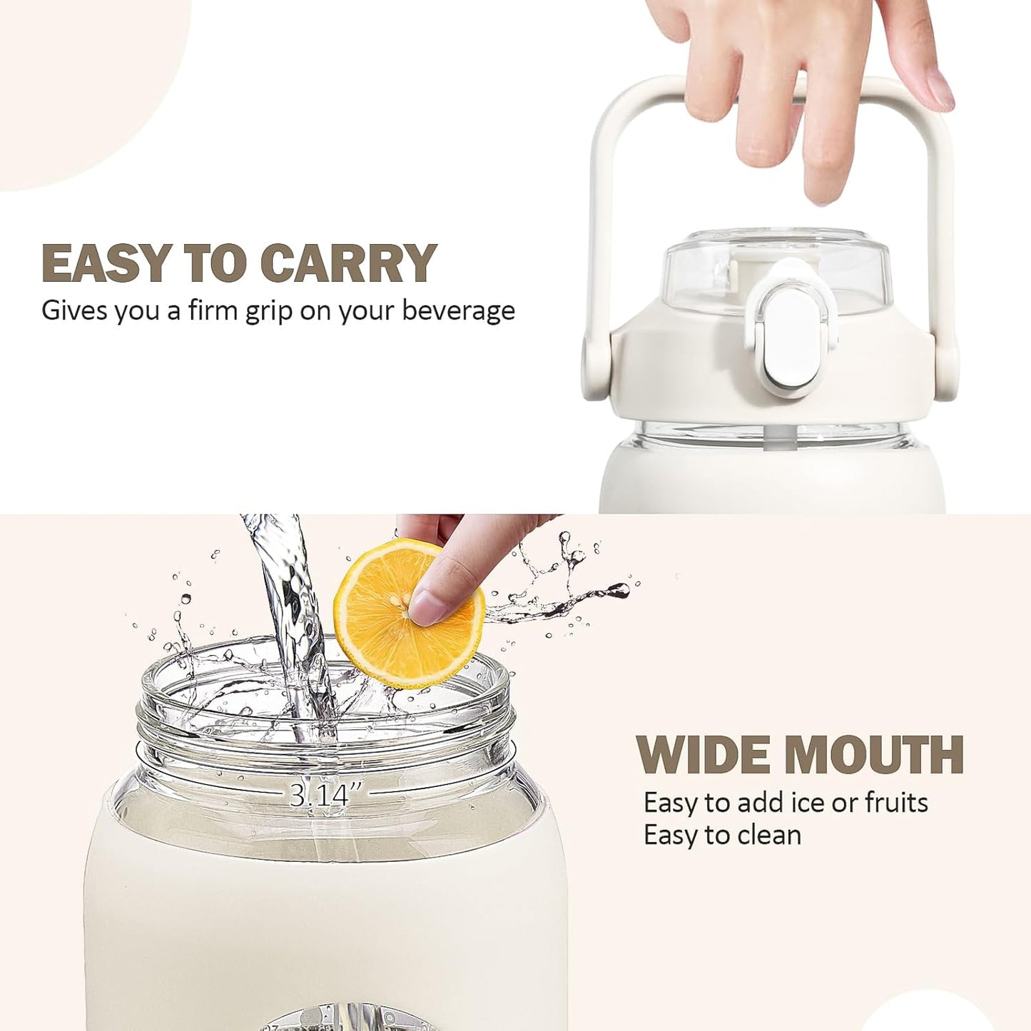 kytffu 42oz Glass Water Bottles with Straw, Motivational Glass Bottle with Silicone Sleeve and Time Marker, Leakproof Large Glass Water Jug for Gym Home Office,White