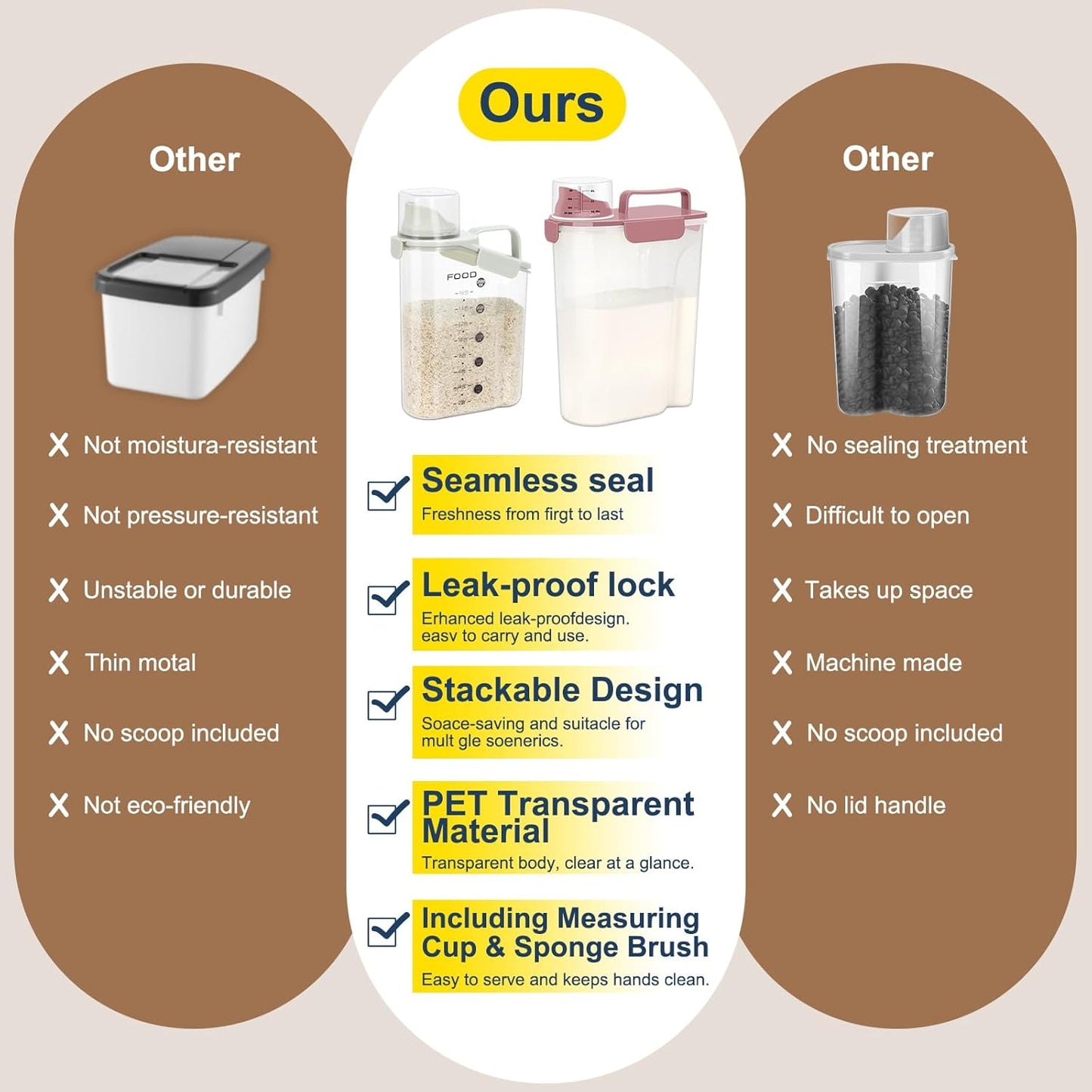 Rice Storage Container, Cereal Containers Storage, Dry Food Airtight Dispenser BPA Free, Clear Plastic Kitchen and Pantry Organization Bin (1, Rose pink, 5.28Qt)