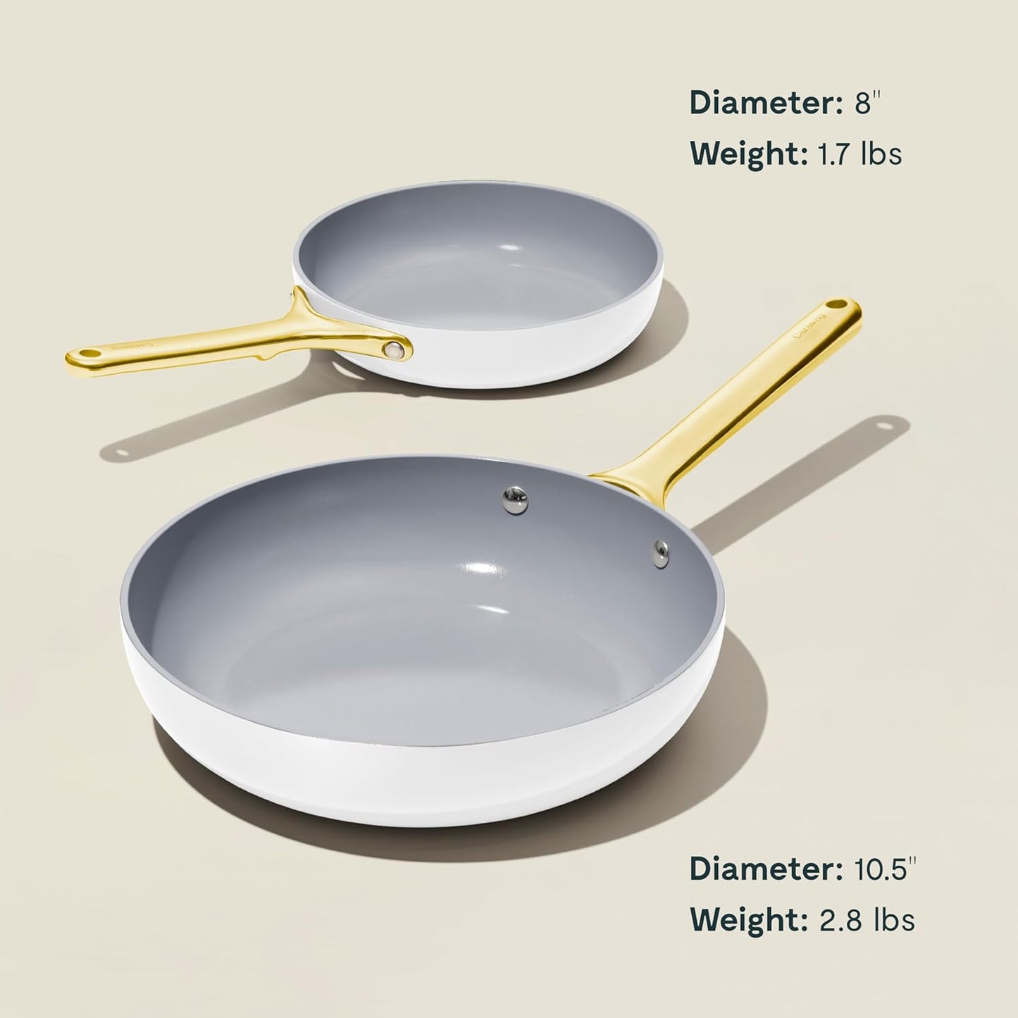 Caraway Fry Pan Duo - Nonstick Ceramic Frying Pan (8" & 10.5”) - Non Toxic, PTFE & PFOA Free - Oven Safe & Compatible with All Stovetops (Gas, Electric & Induction) - White