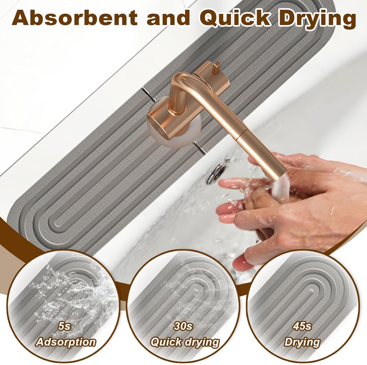 Faucet Mat for Kitchen Sink, Diatomite Super Absorbent Fast Drying Stone Sink Tray for Bathroom Kitchen Sink Splash Guard(Round Grey,23.6x3.9in)