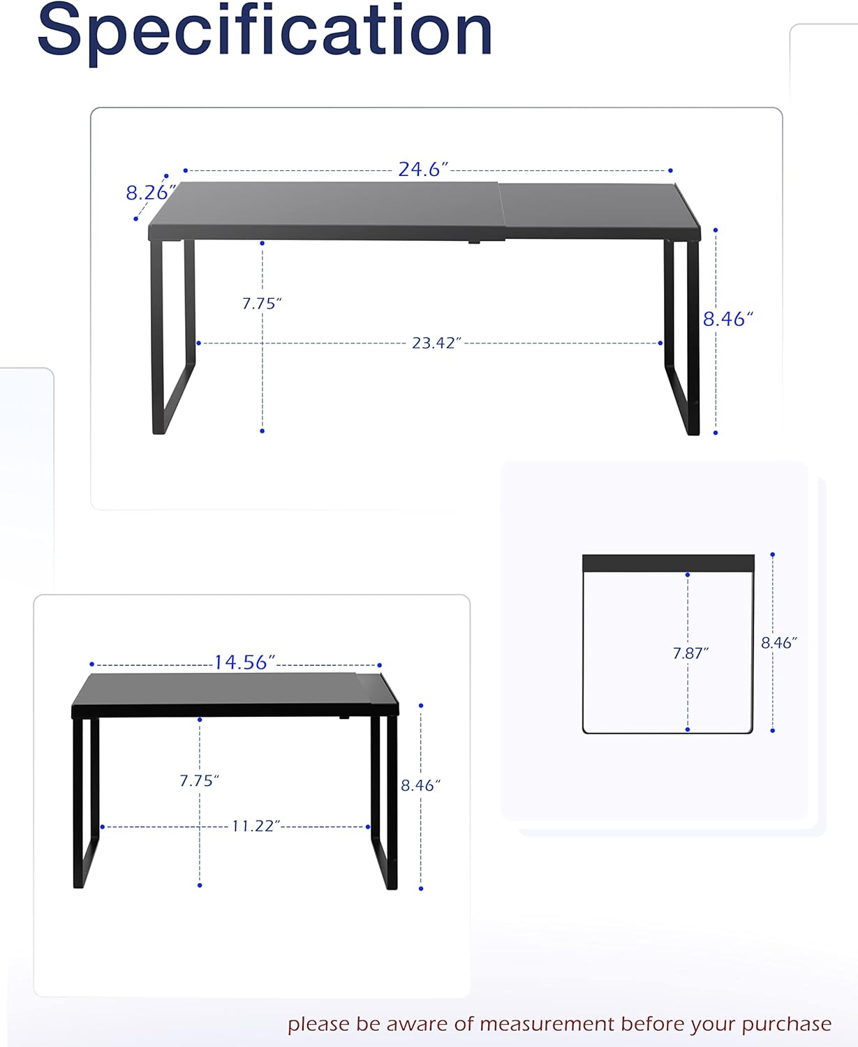 Nxconsu Cabinet Shelf Expandable Organizer Riser Rack for Kitchen Pantry Cupboard Under Sink Countertop Home Organization Extra Storage Space Saver Heavy Duty Metal Edgeless Design Black