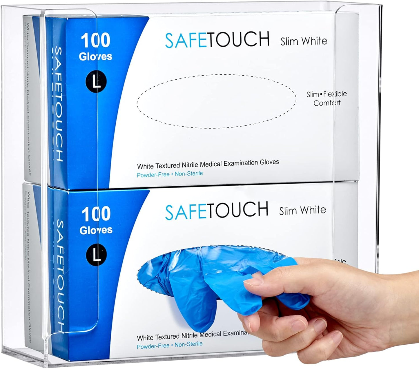 Amazing Abby Acrylic Glove Box Holder, Wall-Mounted Glove Dispenser, Floating Glove Box Organizer, Medium Size (for 2 Boxes), 10.5" W x 10.0" H x 3.5" D (Mounting Hardware Included)