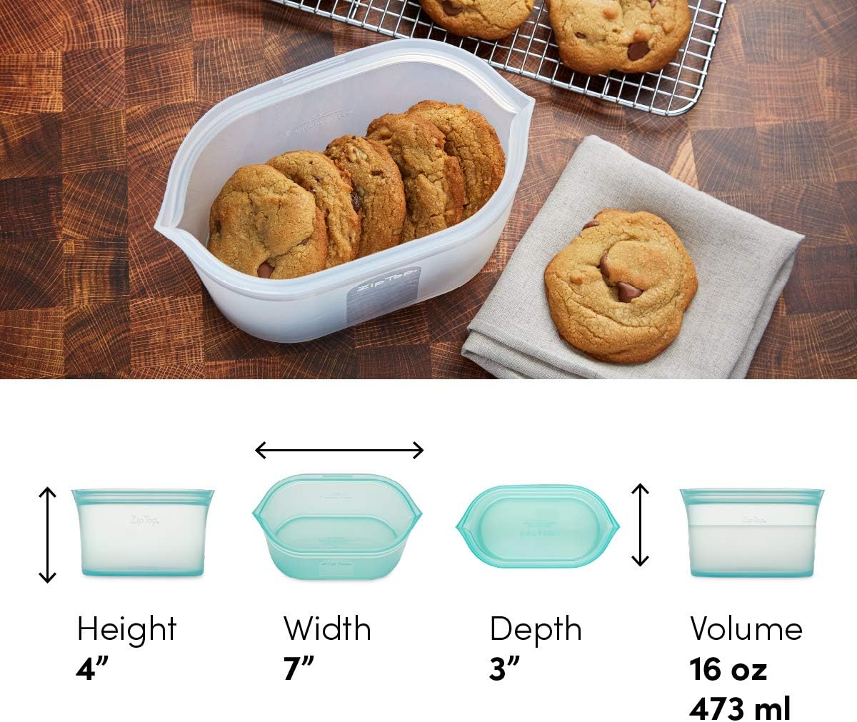 Zip Top Reusable Food Storage Bags | Small Dish [Frost] | Silicone Meal Prep Container | Microwave, Dishwasher and Freezer Safe | Made in the USA