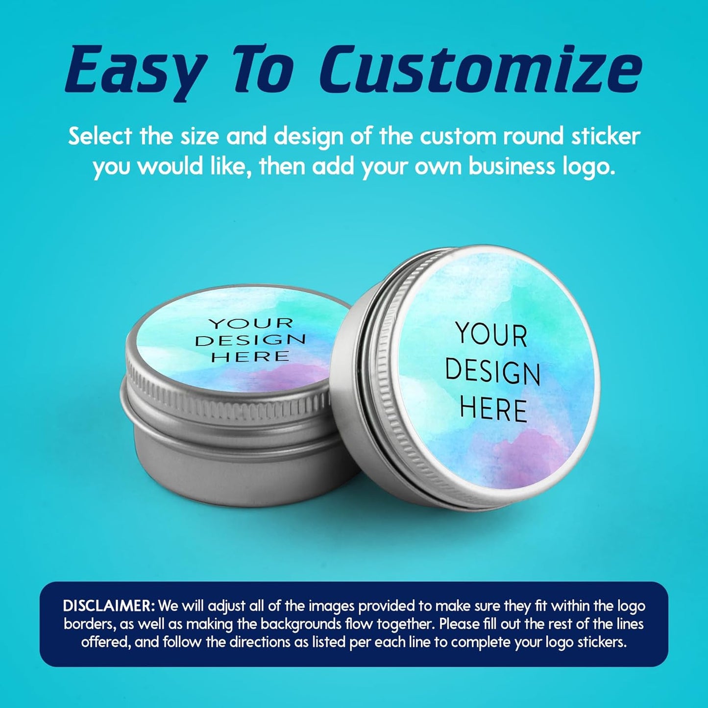 100 Custom Vinyl Stickers - Upload Your own Image, Text, Design, Logo - Personalized Logo Labels for Handmade, Packaging, Bottle, Jars, Candle, Brand Stickers (Sky Blue, 3x3)