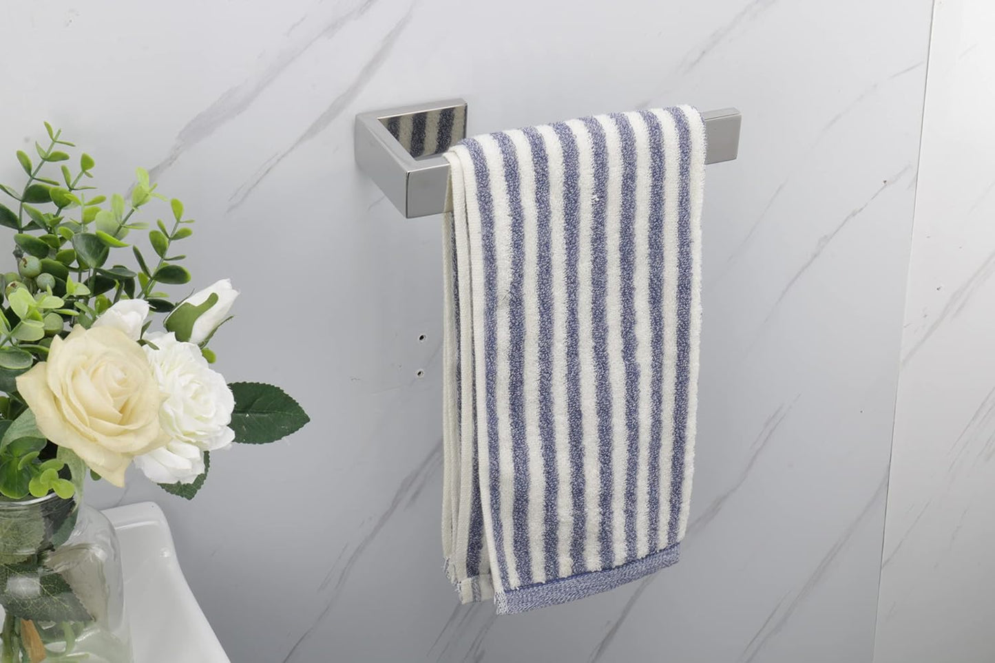 TocTen Hand Towel Holder/Towel Ring - Thicken SUS304 Stainless Steel Bathroom Hand Towel Hanger, 9 Inch Heavy Duty Wall Mounted Towel Rack, Square Hand Towel Bar for Bathroom Hardware (Chrome, 9 in)