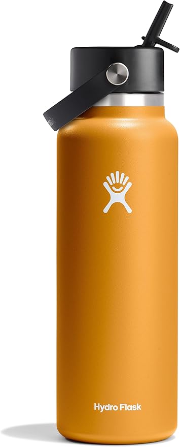 Hydro Flask Water Bottle - Insulated Stainless Steel - Wide Straw Lid, Non Spill, Leakproof in 40 Oz Fossil Brown