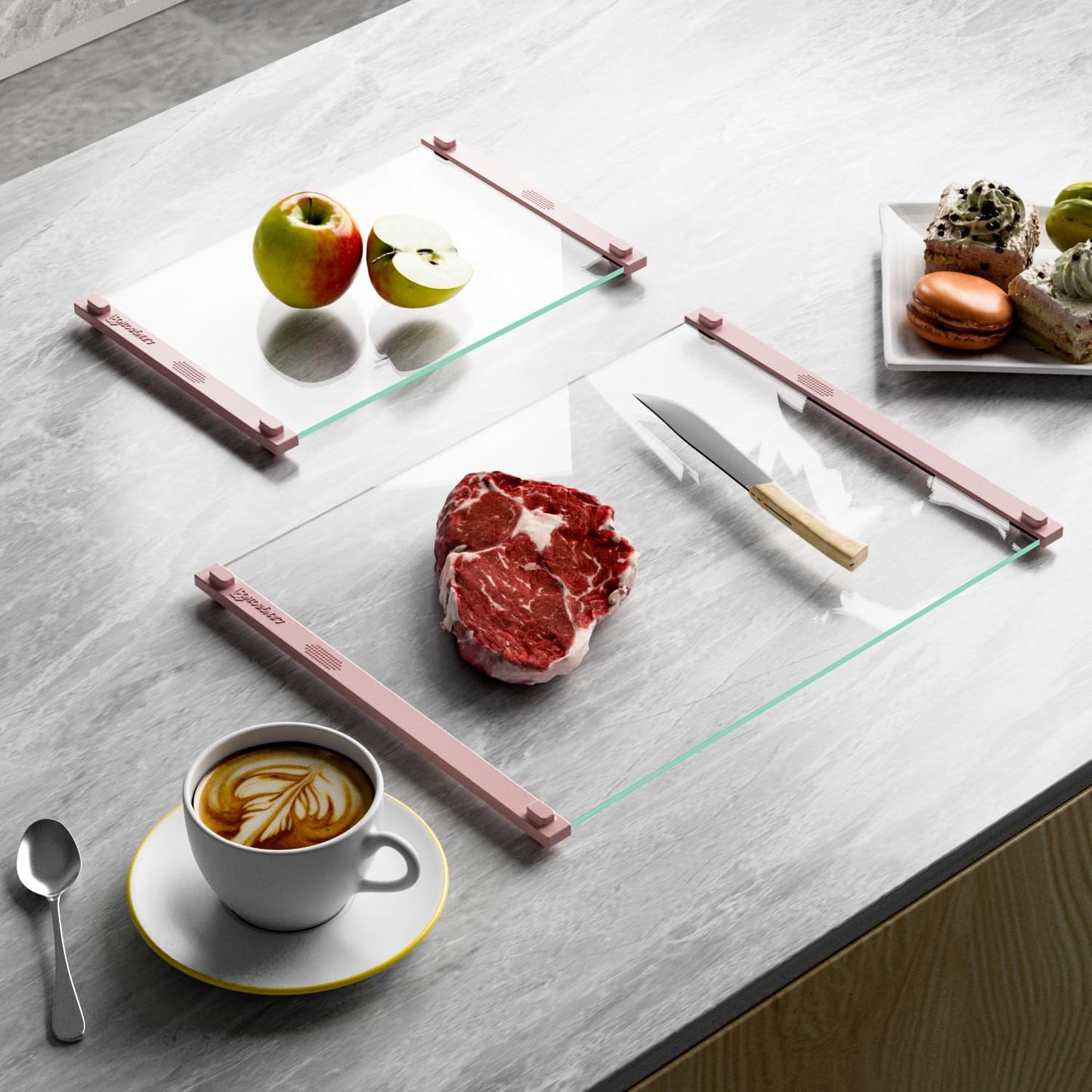 Glass Cutting Board with Silicone Grip, 80% Stronger Shatter Resistance and Slip Resistance,No Scratches/Microplastic-Free,Dishwasher Safe, Non Toxic Cutting Board for Kitchen (Pink-12 * 8"&16 * 12")