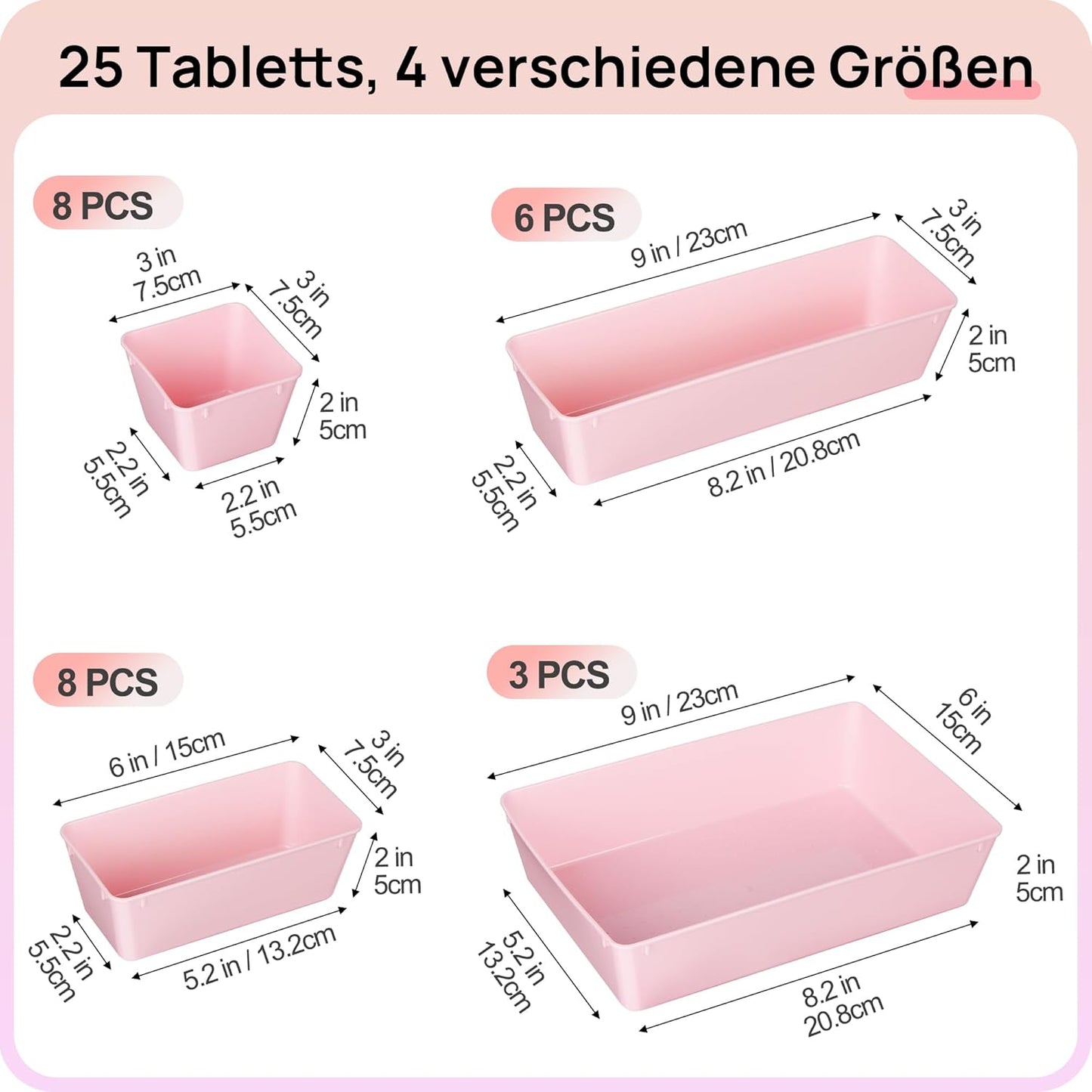 Vtopmart 25 PCS Plastic Drawer Organizers Set, 4-Size Versatile Bathroom and Vanity Drawer Organizer Trays, Storage Bins for Makeup, Bedroom, Kitchen Gadgets Utensils and Office