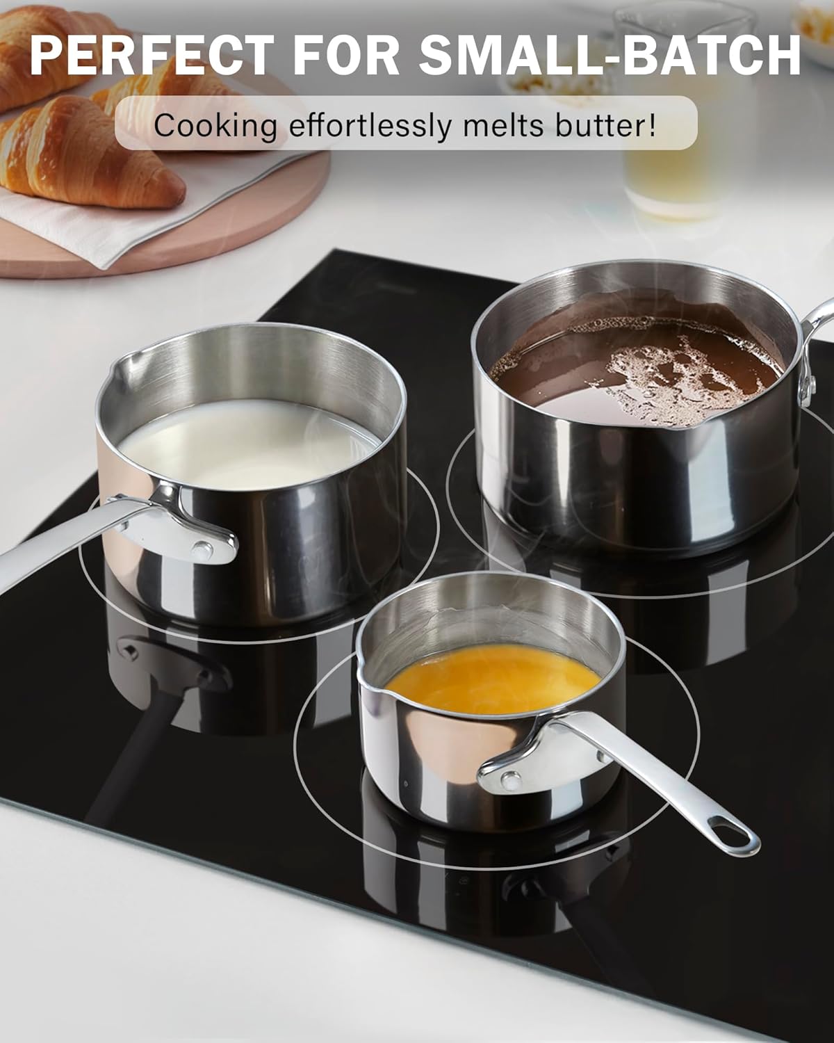 Cooks Standard Stainless Steel Butter Warmer 0.15 QT, Multi-Ply Clad Small Sauce Pan, 140ml Mini Butter Chocolate Milk Melting Pot with Pour Spout Cooking Pot ideal for Chefs, Baristas