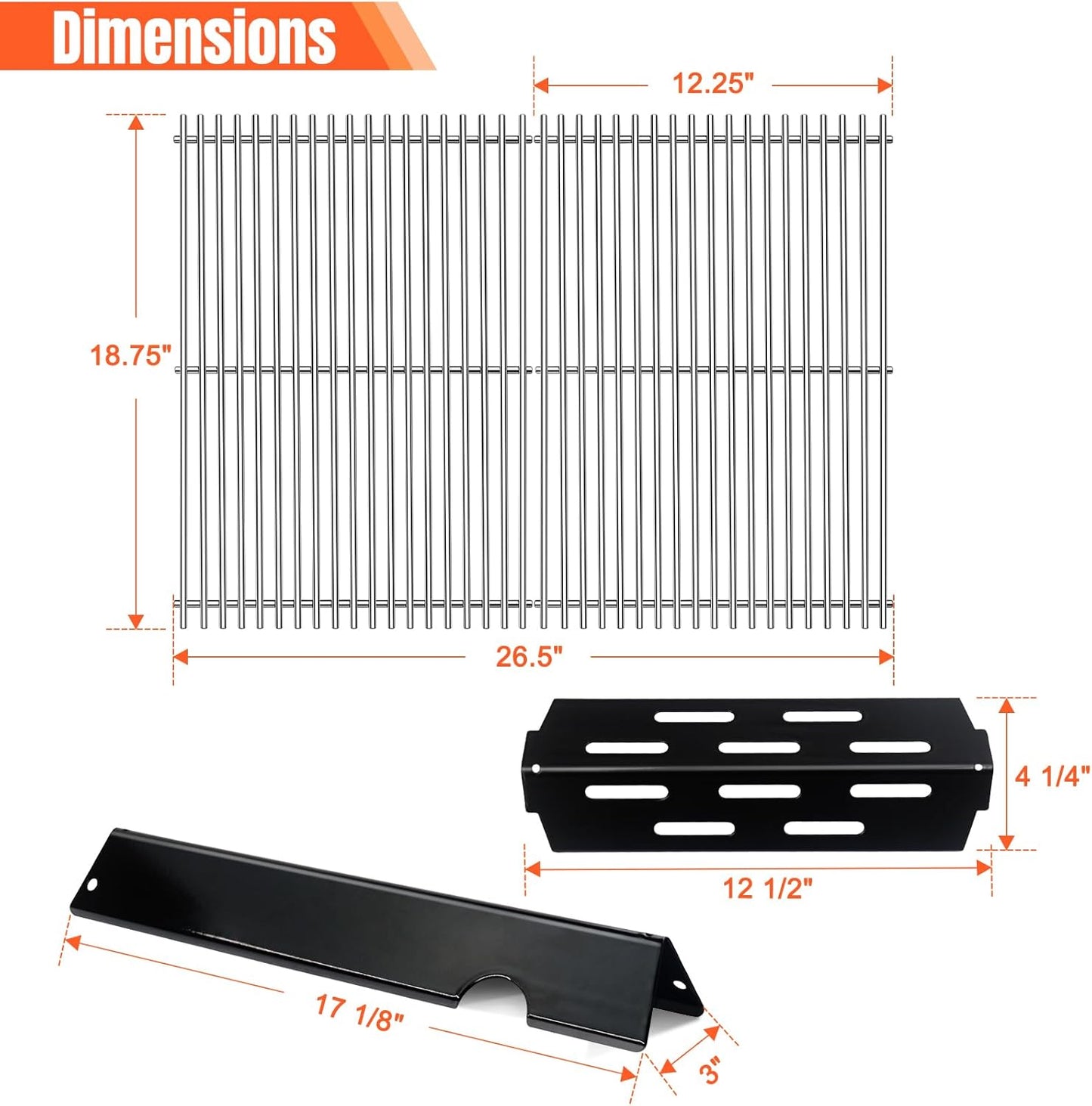 Porcelain-Enameled Grill Flavorizer Bar Heat Plates with 2 Pack Stainless Steel Cooking Grates Grill Replacement Parts for Weber Genesis II 300 Series E-310 E-315 E-330 E-335 S-310 S-335