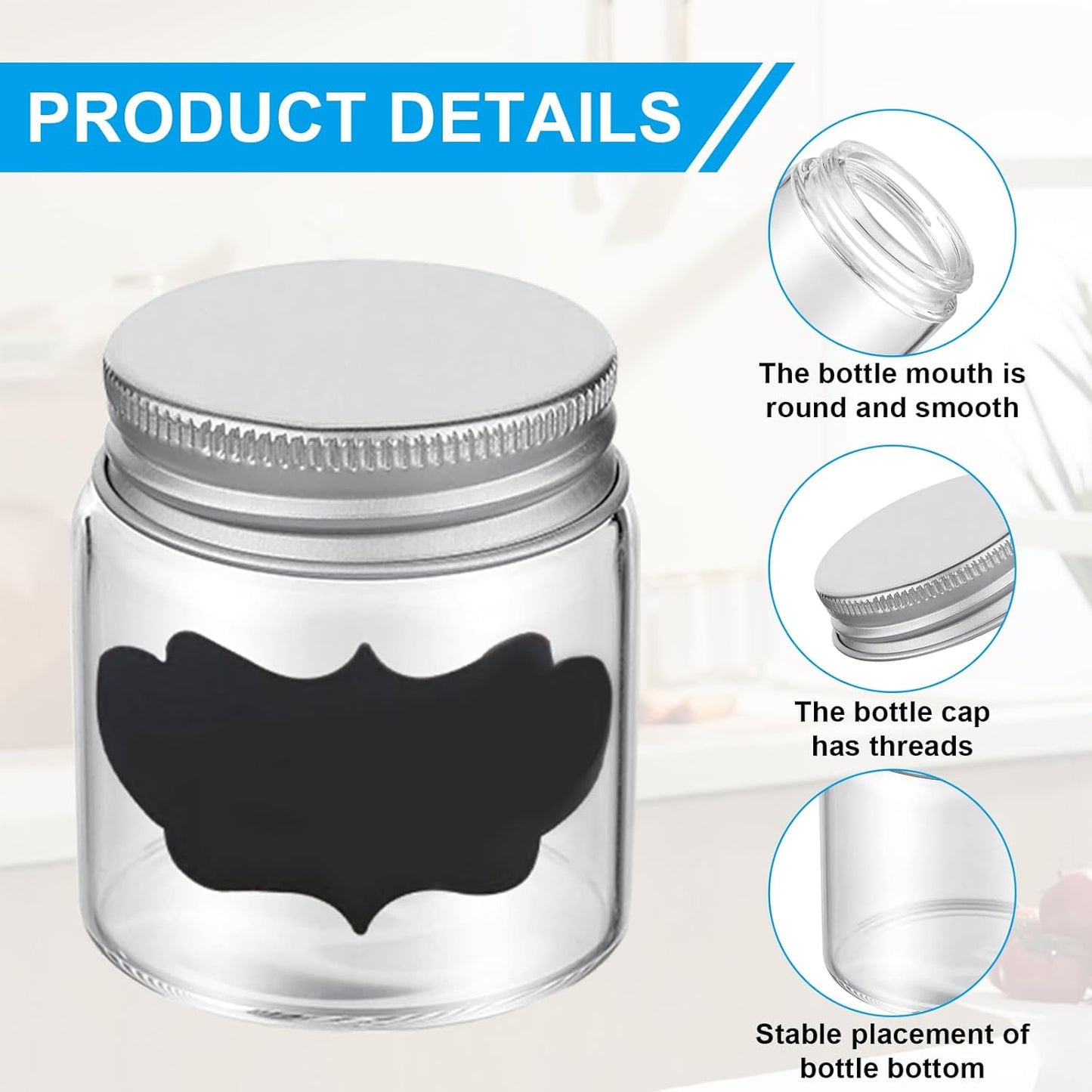 24 Pack 2oz Mini Mason Jars, Mini Mason Glasses Jar with Lids, Mason Jar with Silver Lid and 24 Pcs Labels Round Clear Food Container Spice Jars for Jam, Honey, Wedding Shower Favors