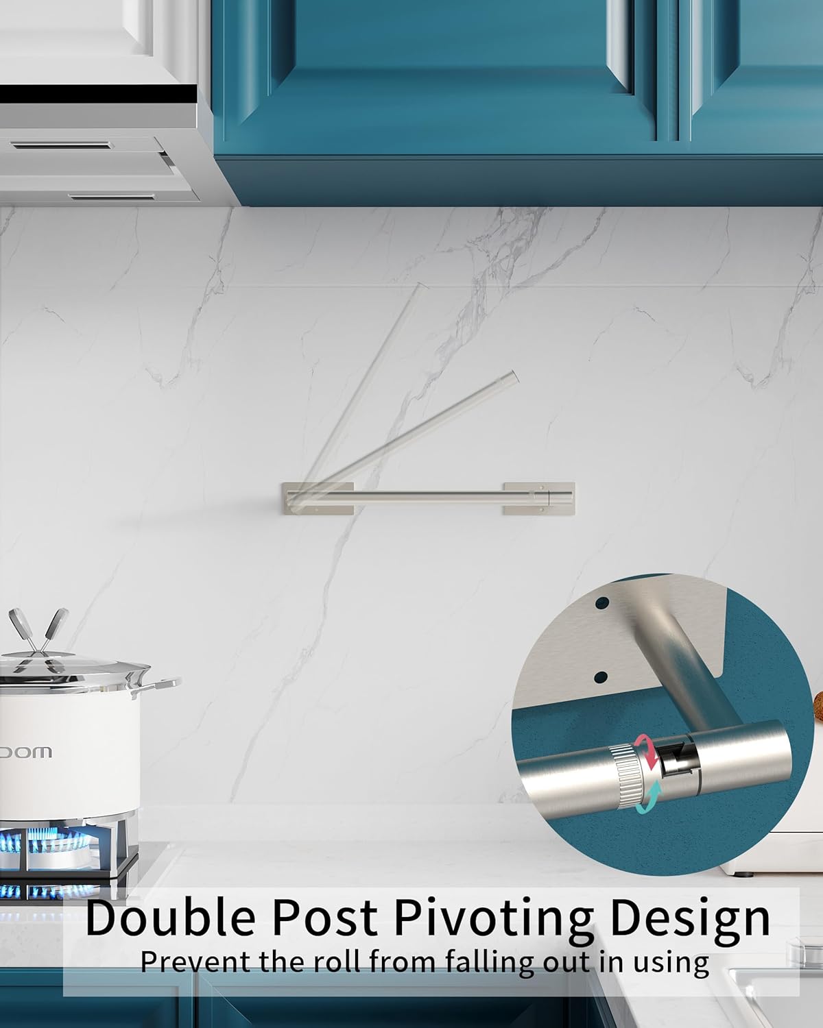 Paper Towel Holder Under Cabinet, Self Adhesive or Wall Mounted SUS304 Stainless Steel Paper Towel Holder for Kitchen, Bathroom(2 Towel Hooks, Silver)