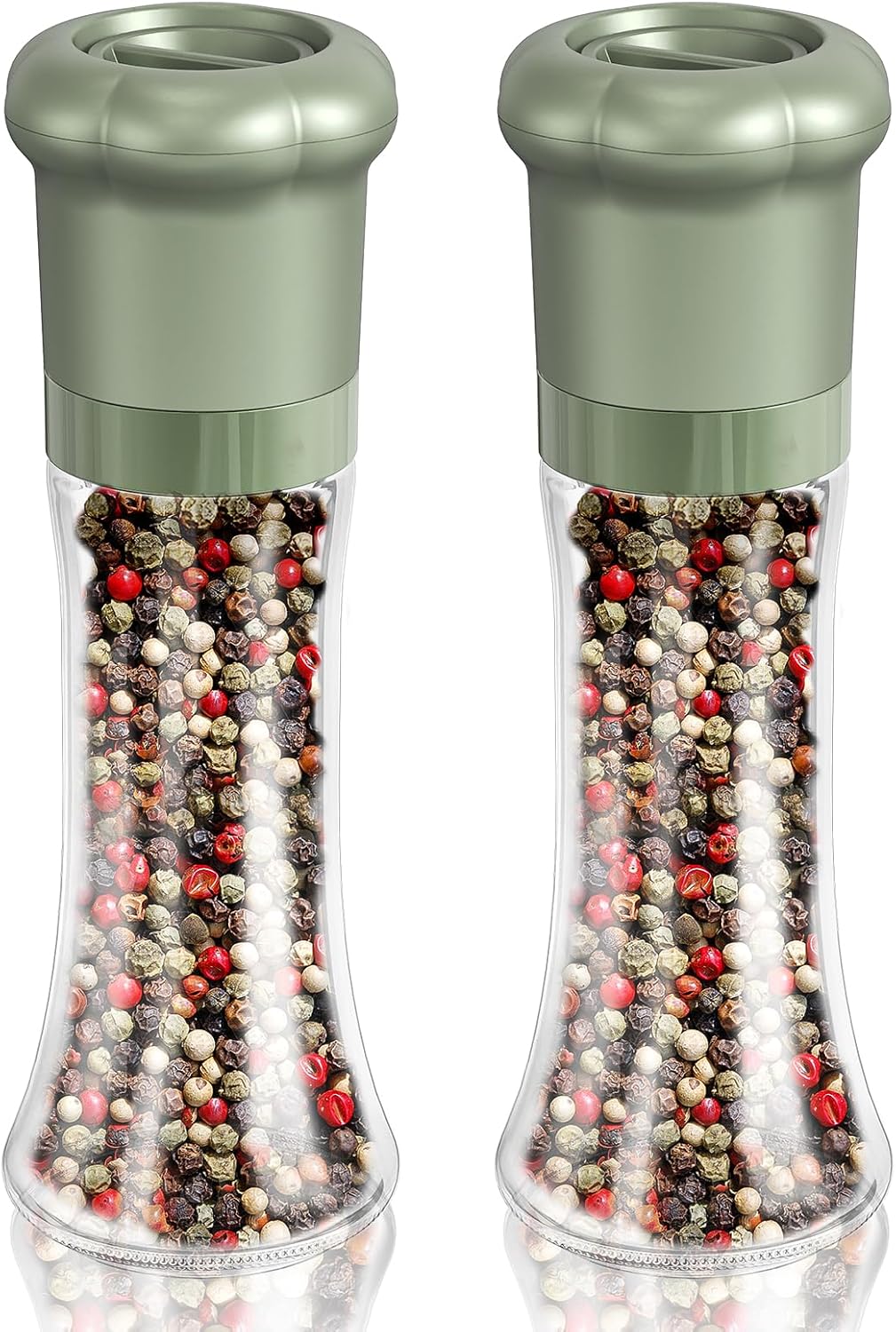 CIRCLE JOY Manual Salt and Pepper Grinder Set For Professional Chef, Refillable Salt and Pepper Shakers with Ceramic Blades, Adjustable Coarseness and BPA-free 180ml Glass Container, Tall Green