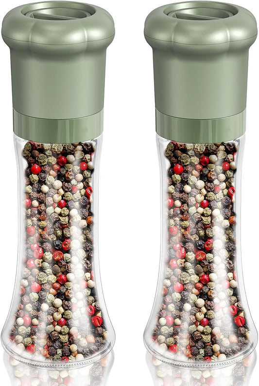 CIRCLE JOY Manual Salt and Pepper Grinder Set For Professional Chef, Refillable Salt and Pepper Shakers with Ceramic Blades, Adjustable Coarseness and BPA-free 180ml Glass Container, Tall Green