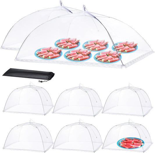Food Covers for Outside - 2 Extra Large (40 x 25 in) & 6 Large (17 x 17 in) Food Tents/Food Covers for Outdoors Mesh Screen, Picnic Pool Party Supplies, Pop-Up and Collapsible