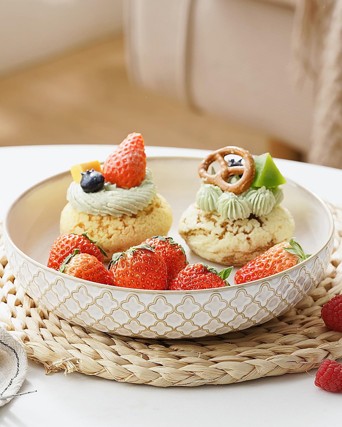 getstar Pasta Bowls, Large Salad Serving Bowls (8.2 inch/35 oz), Ceramic Bowl Plates Set of 4, Farmhouse Embossments, Microwave and Dishwasher Safe