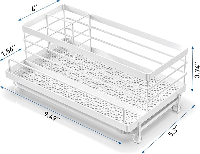 Cisily Sink Caddy Organizer, Kitchen Sink Accessories with Drip Tray, Rustproof and Non-Slip, White