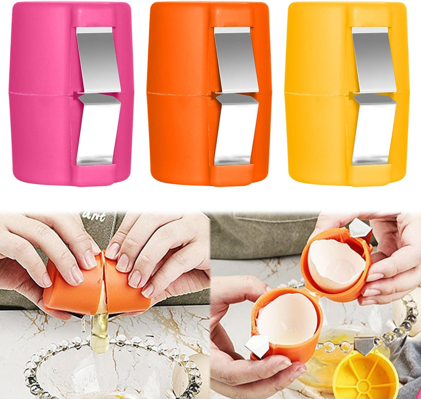 Egg Shell Opener Egg Separator for Raw Eggs,Hard Boiled Egg Peeler Egg Cube Egg Separator,Quickly Cutting Off Cooked Eggs,Stainless Steel Eggshell Breaker Kitchen Gadgets (3 set)