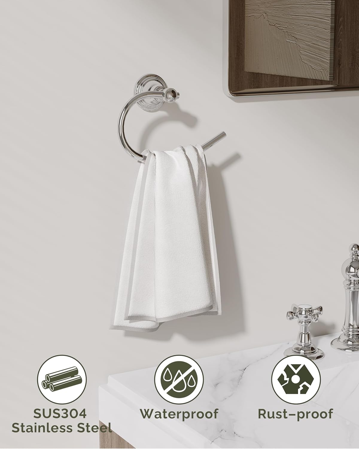 Towel Ring, Stainless Steel Hand Towel Holder for Bathroom Wall Mount, Heavy Duty Towel Hanger for Kitchen, Bath, RV(Chrome)