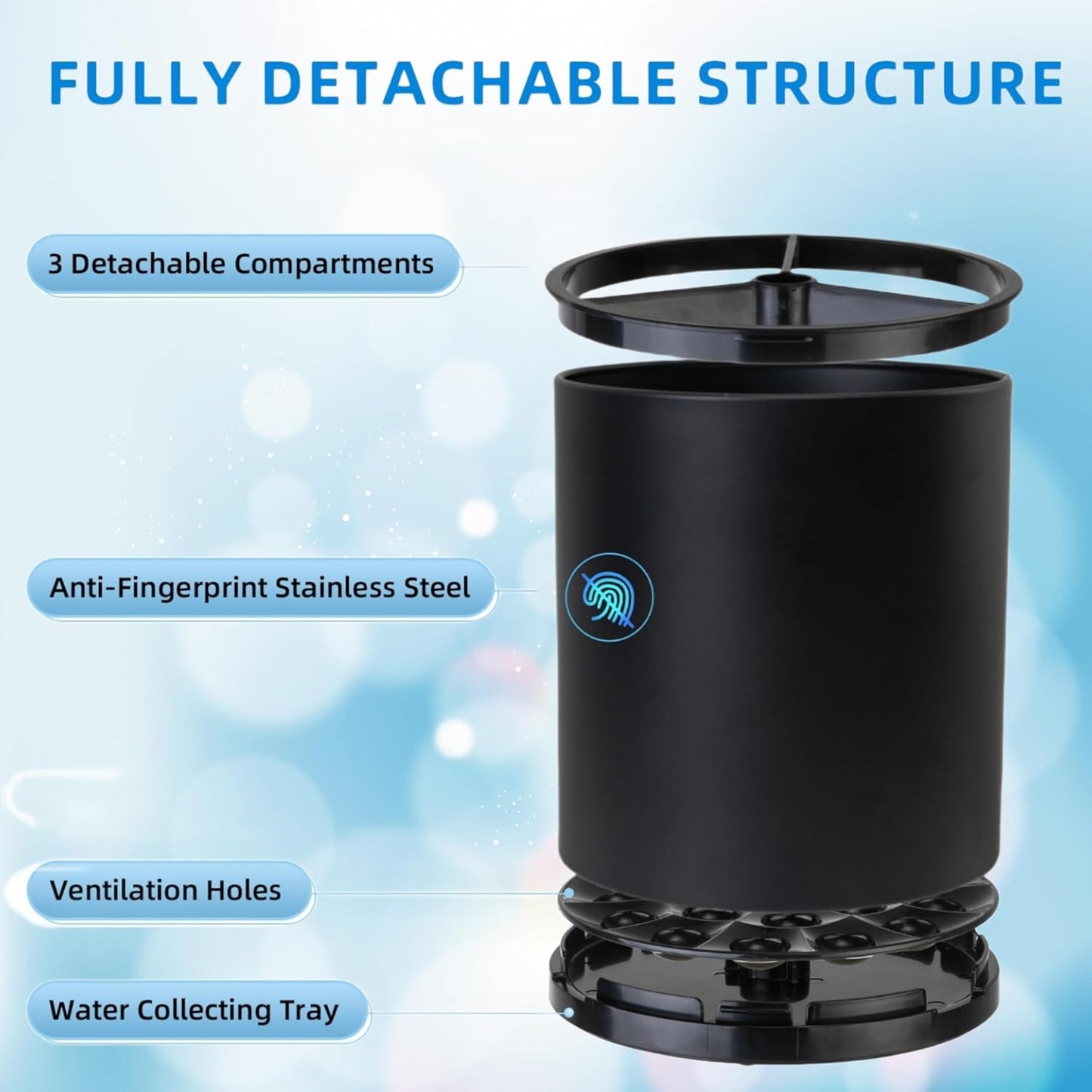 Kitchen Utensil Holder Extra Large 360°Rotating For Counter Organizer Stainless Steel Storage Cooking Silverware Caddy 3 Compartment Flatware Spoon Spatula Tool Cutlery Container(Black)