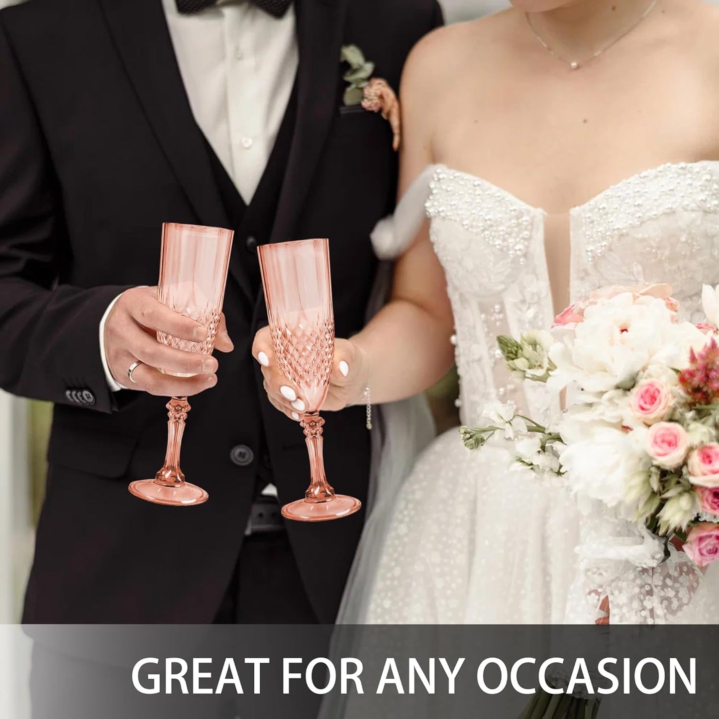 Plastic Champagne Flutes, 12PCS Rose Gold Plastic Wine Glasses Goblets Reusable Champagne Flute for Weddings, Bachelor Parties, Toasting, and Events(12,Rose Gold)