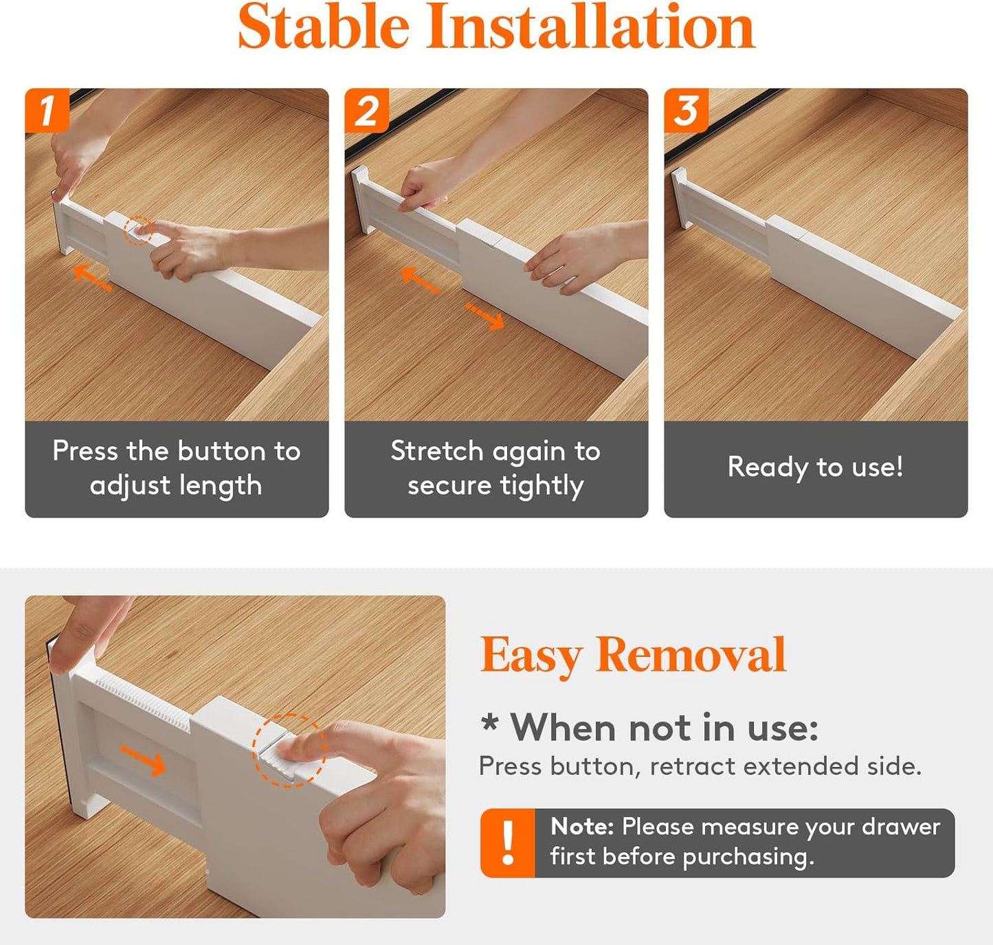 Lifewit 5 Pack Drawer Dividers Plastic 4" High, 13.5-22" Adjustable Drawer Organizers for Clothes, Expandable Dresser Separators in Bedroom/Bathroom/Kitchen/Fridge/Office Organization and Storage