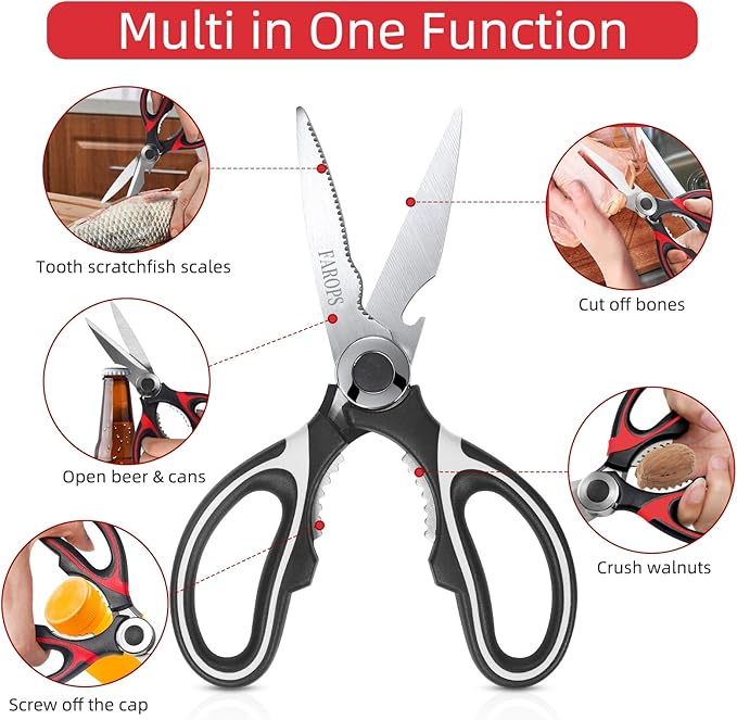 Kitchen Scissor For General Use 2-Packs,Heavy Duty Kitchen Raptor Meat Shears,Dishwasher Safe Cooking Scissors, Stainless Steel Multi-function Scissors For Food,Chicken,Poultry, Fish, Pizza,Herbs