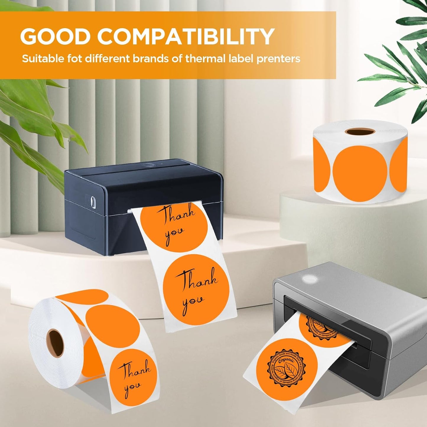 2 Inch Circle Thermal Sticker Labels, 2" Self-Adhesive Round Thermal Stickers for Business-750 Labels/1 Roll (Orange)