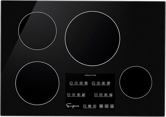 Empava 30 Inch Electric Induction Cooktop Built-in, 4 Zone Smooth Glass Surface, Touch Sensor Control Power Boost, Child Lock, Timer Function, Hardwired Kitchen Appliance