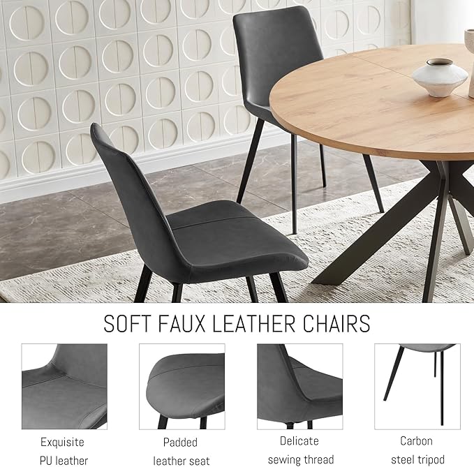 46.4" Round Dining Table Set, Mid Century Modern Round Dining Table for 4-6 Person, w/Steel Legs, Coffee Table for Kitchen Dining Room, Office, Save Space