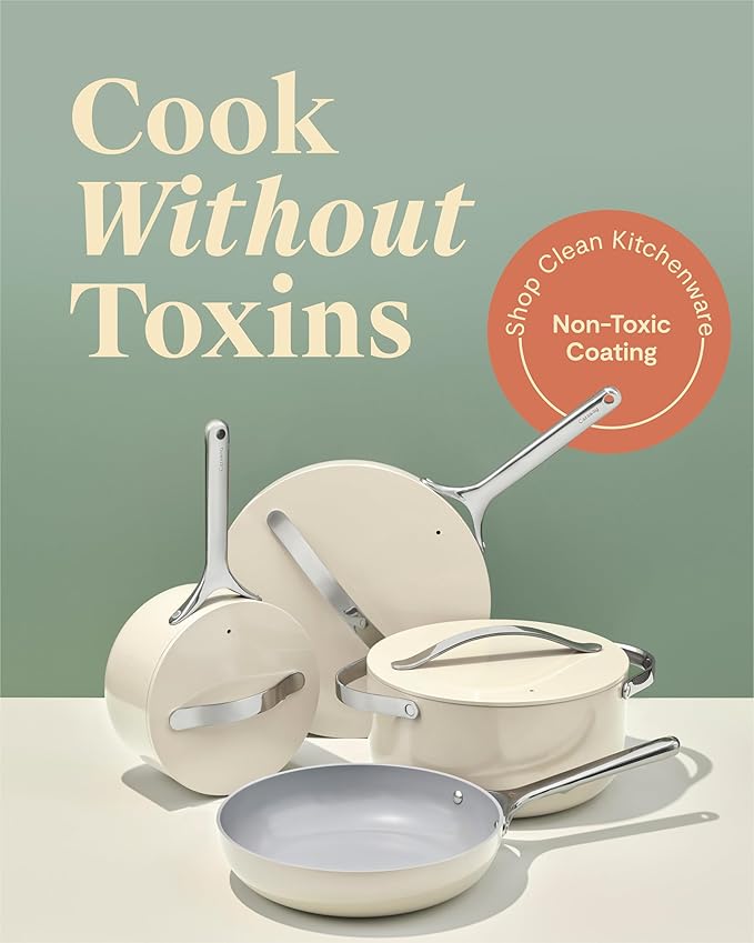 Caraway Non-stick Ceramic Cookware Set (12 Piece) Pots, Pans, Lids and Kitchen Storage - PFAS & PFOA Free - Oven Safe Pan Set & Compatible with All Stovetops - Perracotta