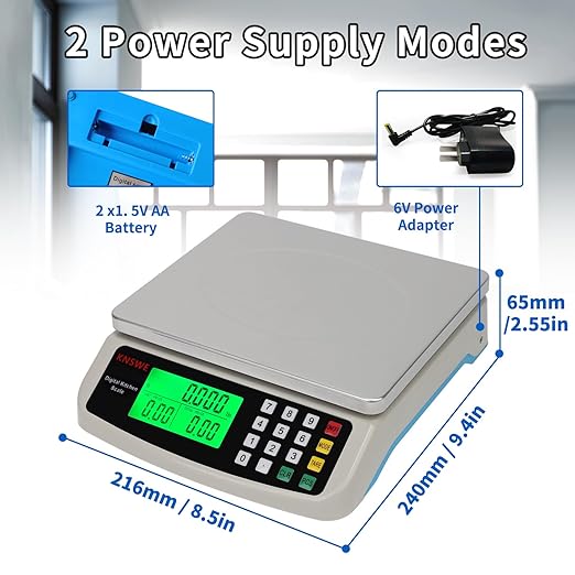 Food Scale 40KG/88LB Large Digital Kitchen Scales Weight Grams and Ounces Stainless Steel with Commercial Price Computing for Baking Cooking Meat Deli PCS Tare Function Adapter Included