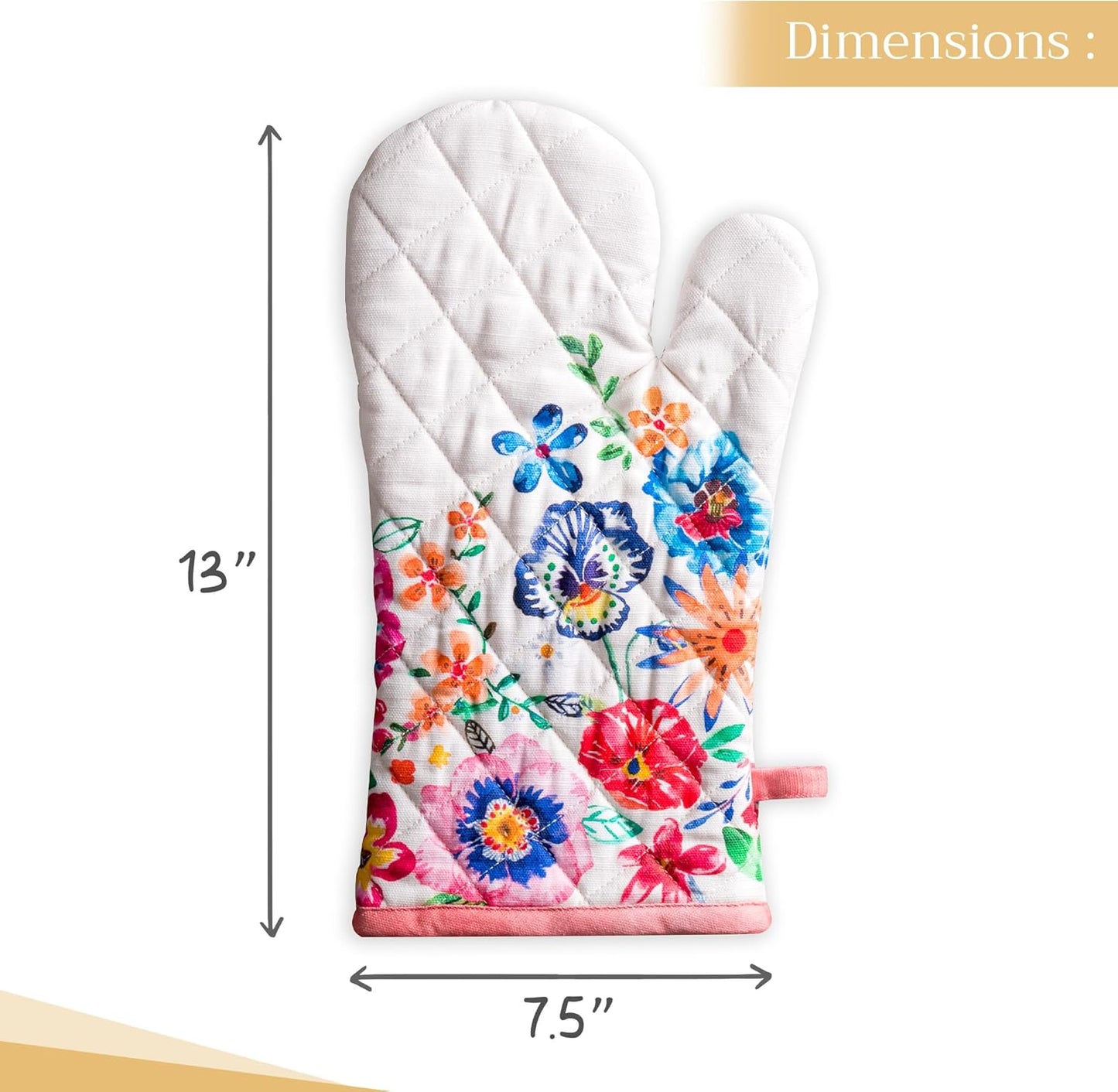 Maison d' Hermine Oven Gloves 100% Cotton Oven Mitt 7" x 13" with Loop Heat Resistant, BBQ, Cooking Gloves, Grilling, Kitchen, Handling Hot Pans Spring/Summer (Pack of 1, Happy Florals - High Summer)