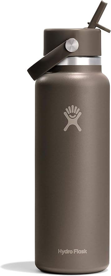 Hydro Flask Water Bottle - Insulated Stainless Steel - Wide Mouth Flex Straw Lid, Non Spill, Leakproof and Refillable in 40 Oz Sandpiper