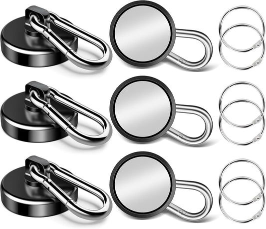 Magnetic Hooks, 70Lbs Heavy Duty Magnetic Hooks with Swivel Carabiner for Cruise Cabins, 6 Pack Extral Strong Neodymium Magnet Hooks for Hanging, Metal Magnetic Hanger for Toolbox, Grill, Fridge