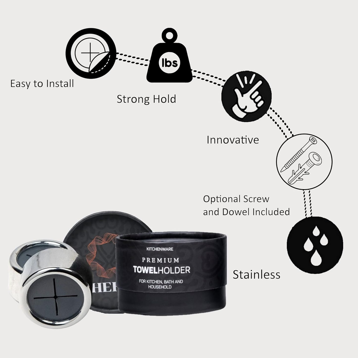 HEFA Towel Hooks, Towel Holder, Dish Towel Holder, Kitchen Organization, Kitchen Towel Hook, Kitchen Towel Holder, Hand Towel Holder, Kitchen Gadgets 8 Pack Eco, Chrome