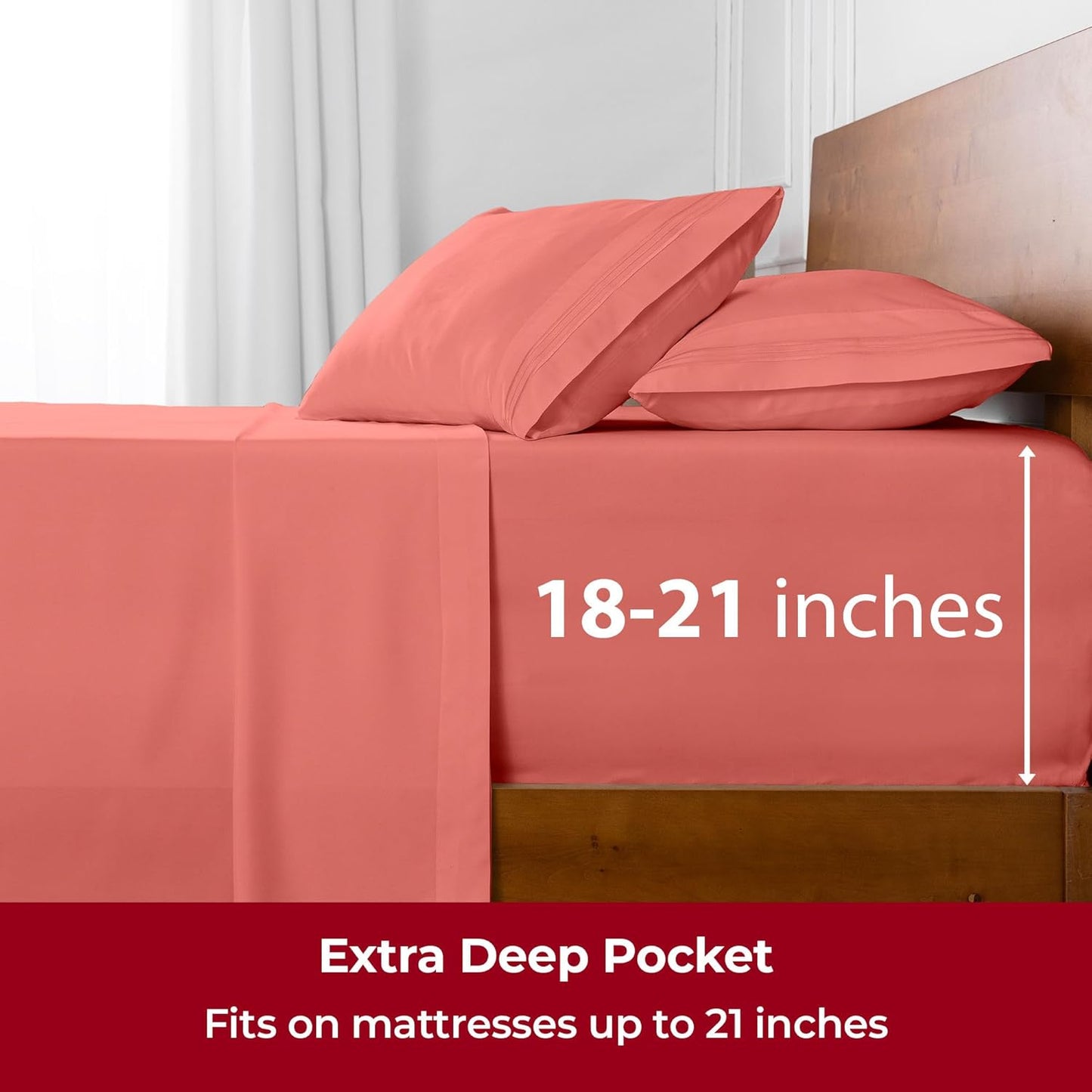 Mellanni Extra Deep California King Sheets - 4 PC Iconic Collection Bedding - Hotel Luxury, Ultra Soft, Cooling Bed Sheets - Wrinkle, Fade, Stain Resistant (Cal King, Coral)