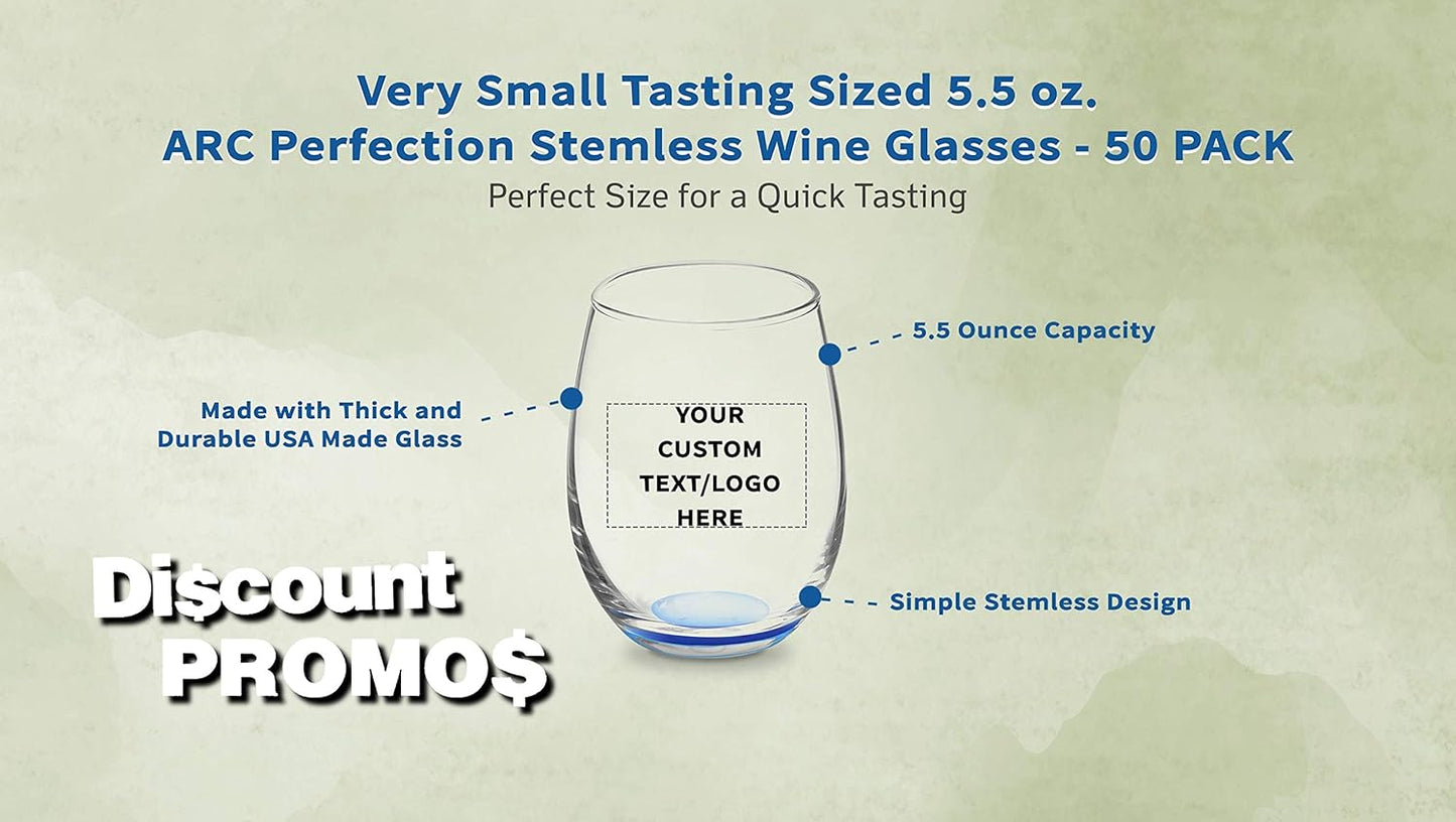 Custom Stemless Wine Glasses by ARC 5.5 oz. Set of 50, Personalized Bulk Pack - Perfect for Hotel, Bar, Restaurant or Lounge - Blue