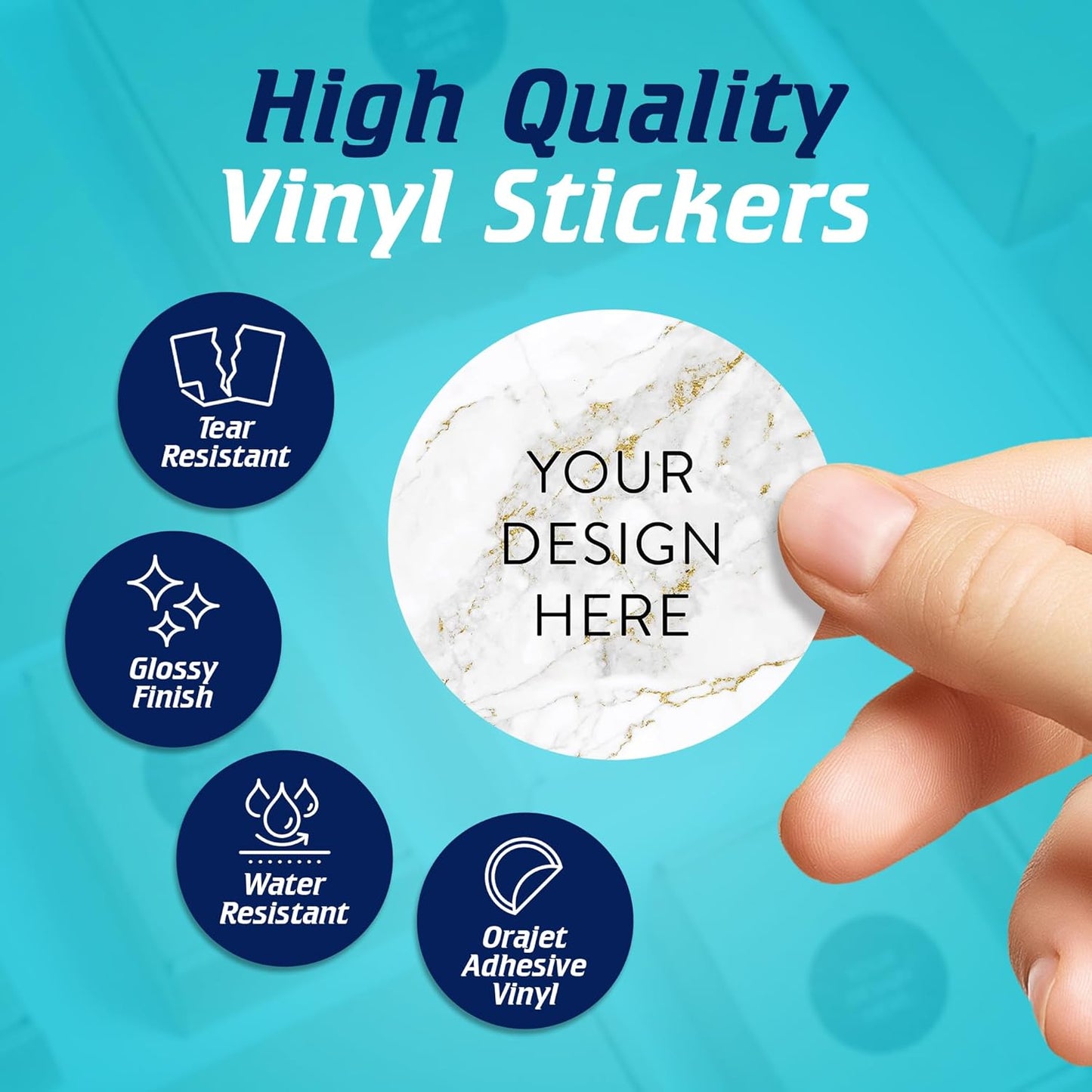 5-1000 Custom Vinyl Stickers - Upload Your own Image, Text, Design, Logo - Personalized Logo Labels for Handmade, Packaging, Bottle, Jars, Candle, Brand Stickers (Gold Marble, 2x2)