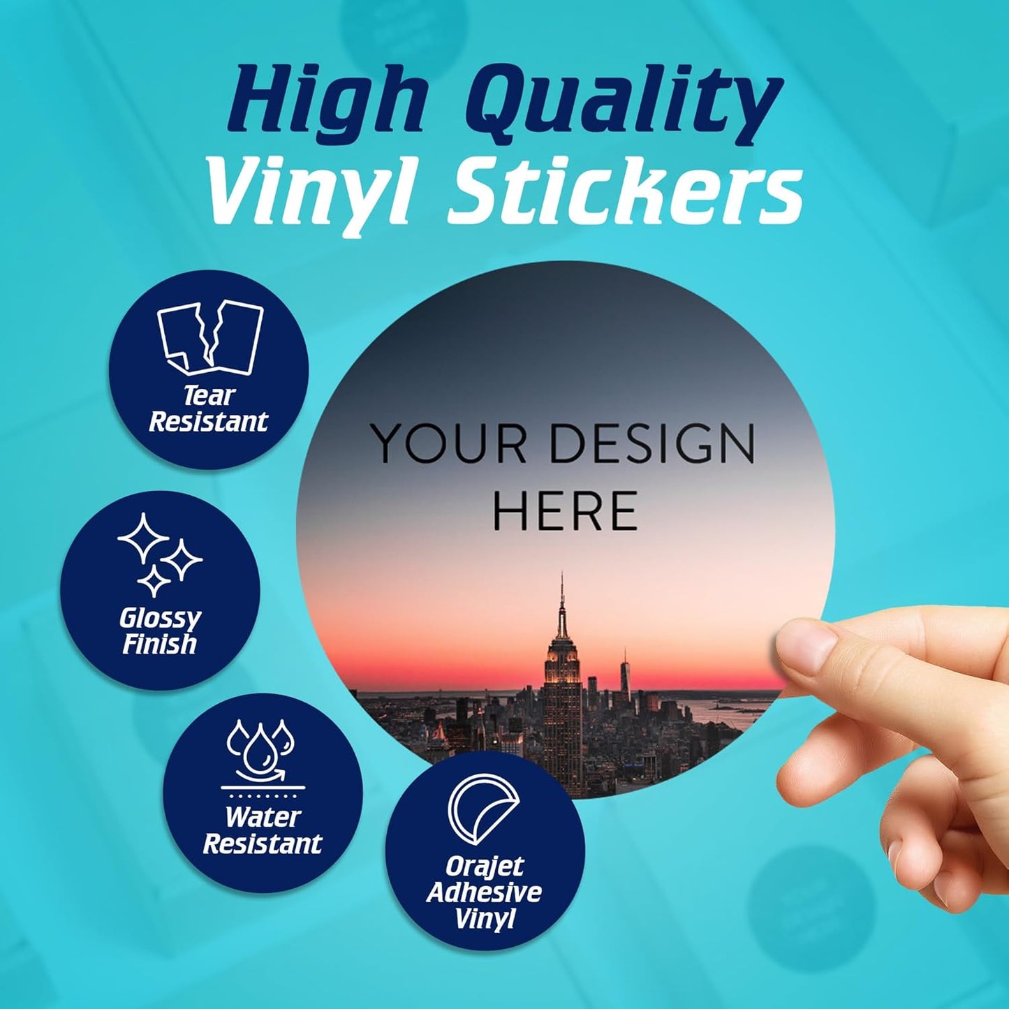 100 Custom Vinyl Stickers - Upload Your own Image, Text, Design, Logo - Personalized Logo Labels for Handmade, Packaging, Bottle, Jars, Candle, Brand Stickers (City, 6x6)