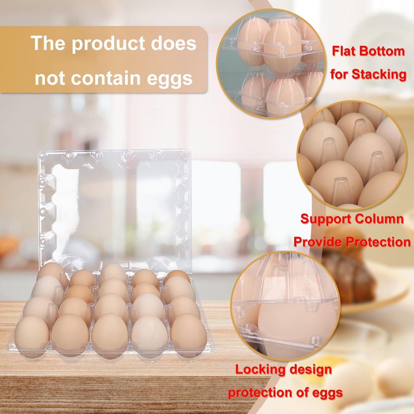 50 Pack Bulk Egg Cartons, Clear Plastic Chicken Egg Holders, Egg Tray Carton Holder for Home & Kitchen, Farm & Market Use, An Eco-Friendly Egg Storage Solution, 20 Grids(Medium Size)