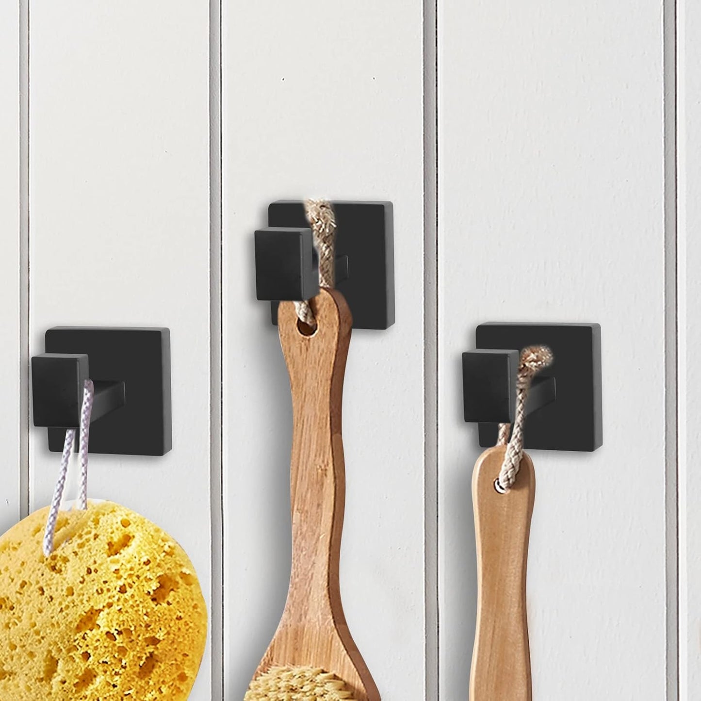 IBosins 4 Pack Towel Hooks Hand Towel Holder for Bathroom Wall Livingroom Bedroom Kitchen Closet Heavy Duty Stainless Steel Hook Hanger for Robe, Bath Towel, Coat (Square Matte Black)