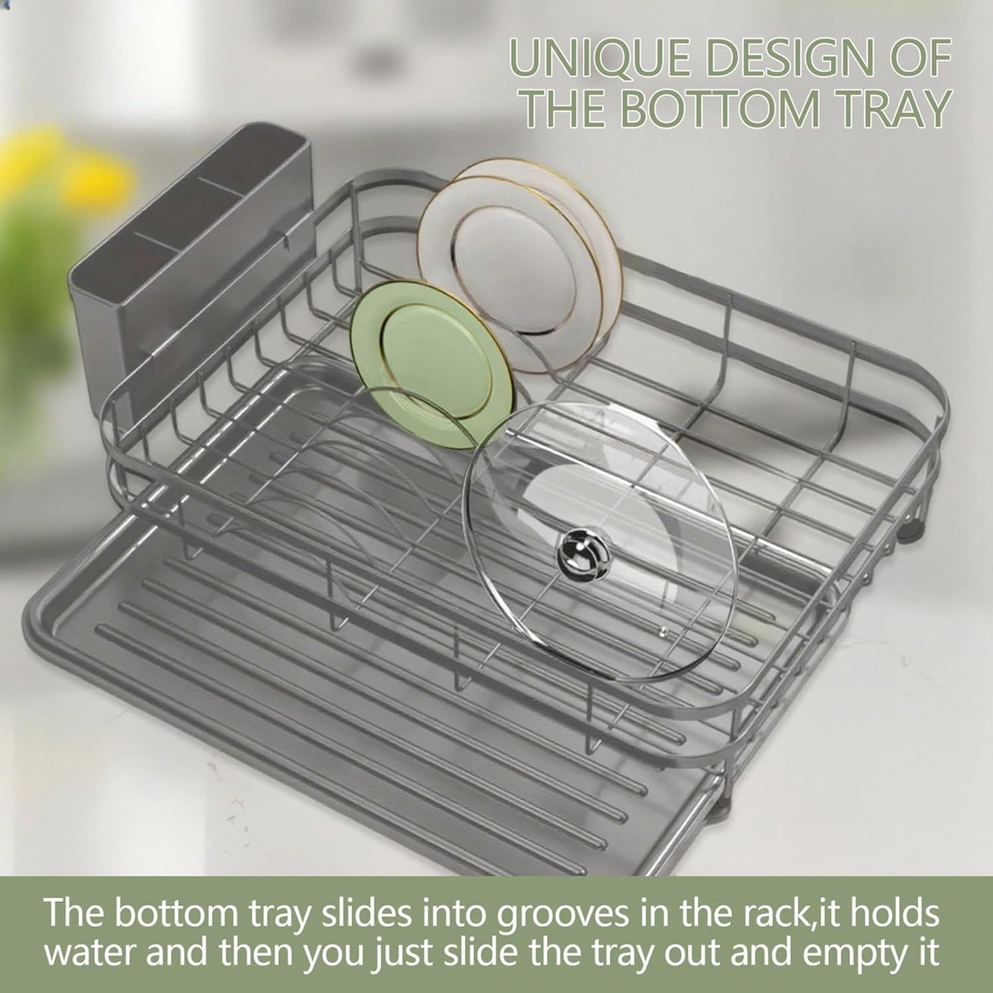 Dish Drying Rack Stainless Steel Drying Racks for Kitchen Counter Large Capacity Storage Racks with Drainboard Curlery Holder Gray
