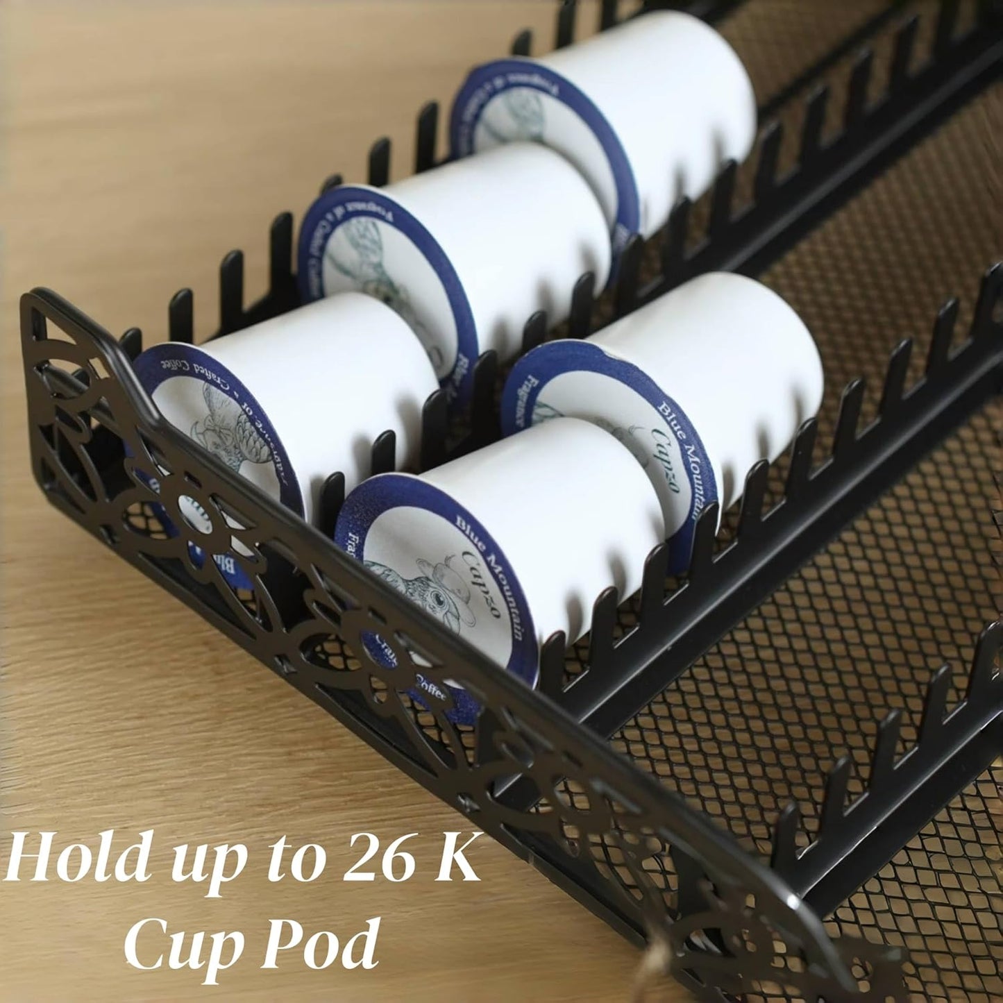 RECAPS Crystal Tempered Glass Coffee Pod Drawer Organizer Compatible with Nespresso Vertuo, Hold up to 50 Small or 40 Big Vertuo Pods or 26 K-cup Pod,Sliding K Cup Drawer for Countertop