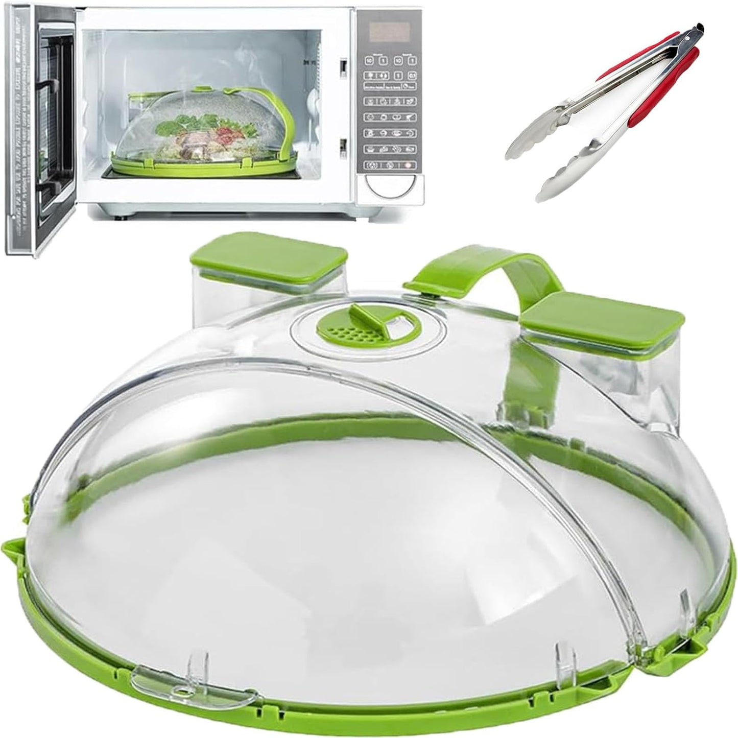 Steam And Reheat Microwave Cover, Microwave Splatter Cover, 2-In-1glass Microwave Cover For Food, Adjustable Steam Hole, Food Water Storage Box, Splash-Proof Design For Cooking (B)