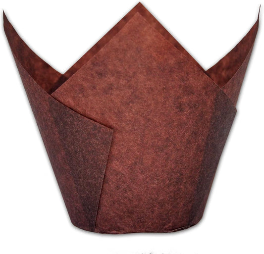 Jumbo Extra Large size Brown Tulip Baking Cups 2-1/4"(Base diameter) x 3-3/4"(Wall height) Greaseproof paper baking cupcake Muffin liners, Case of 130 pcs