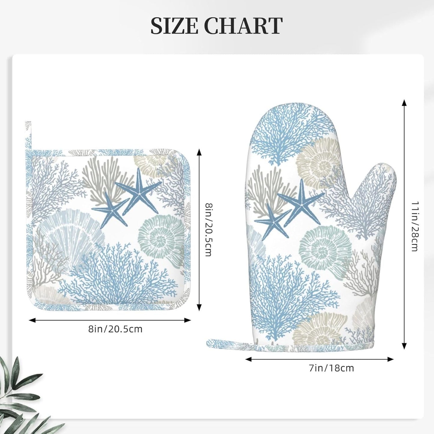 Nautical Coastal Oven Mitts and Pot Holders Sets Silicone Starfish Seashell Coral Beach Themed Kitchen Mitts Potholders Heat Resistant 4Pcs Ocean Oven Gloves Hot Pads for BBQ Grilling,Blue