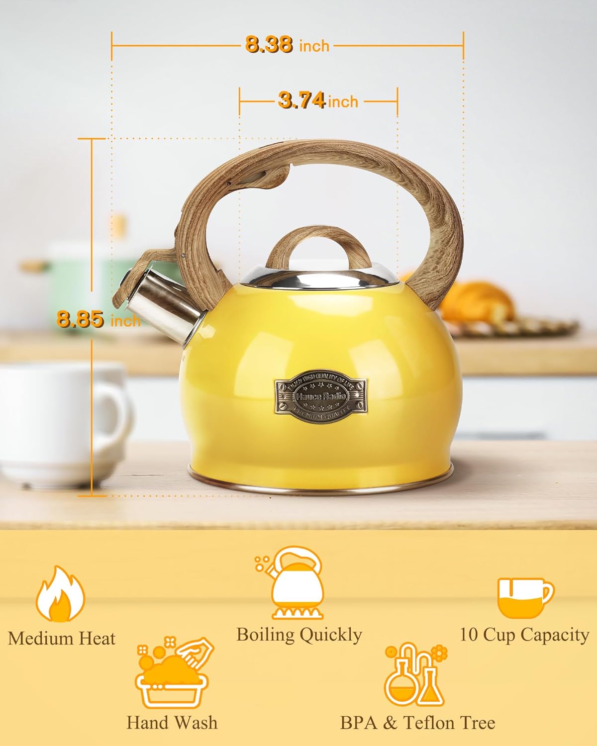 Stovetop Tea Kettle, 2.1 Quart Stove Top Whistling Tea Kettles,Water Teapot Induction Tea Kettle with Food Grade Stainless Steel and Silicone Anti-Hot Handle, Suitable for All Heat Sources