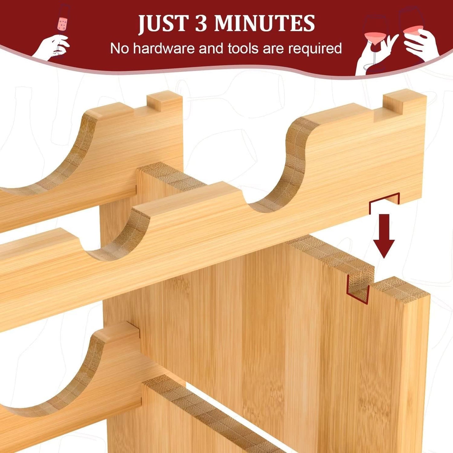 Domax Wine Rack Freestanding Floor - 36 Wine Bottle Holder, Large Stackable Wooden Storage Racks for Inside Cabinet and Countertop (Yellow)